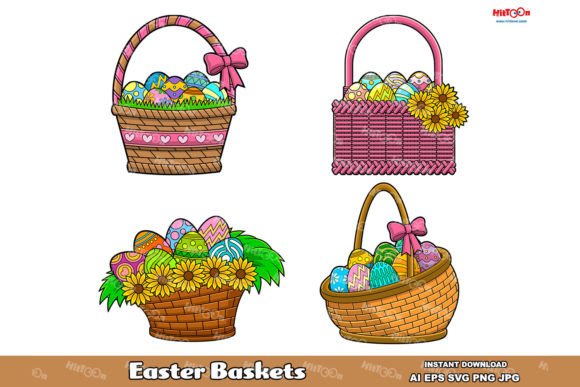 Download Cartoon Easter Basket with Colored Eggs - Egg Collection