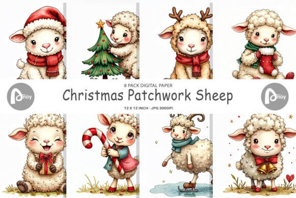 Download Christmas Patch Sheep Digital Paper - Sheep digital Collection