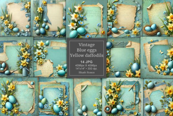 Download Vintage Easter Digital Paper Blue Eggs - Egg Collection