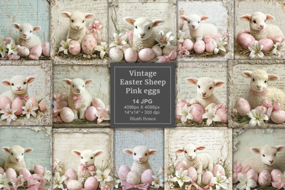 Download Vintage Easter Lamb Digital Paper Eggs - Egg Collection