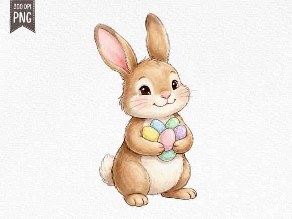 Download Cute Easter Bunny Holding Eggs PNG - Egg Collection