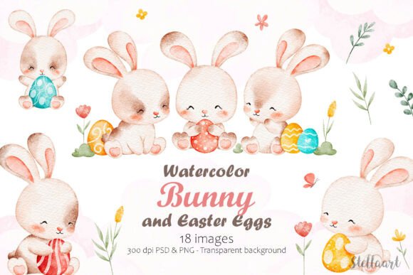 Download Watercolor Bunny and Easter Eggs - Egg Collection